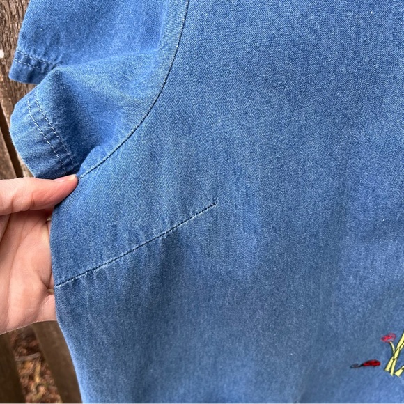 Blair Embroidered Ladybug Denim Short Sleeve Dress With Pockets Sz M - Picture 5 of 9